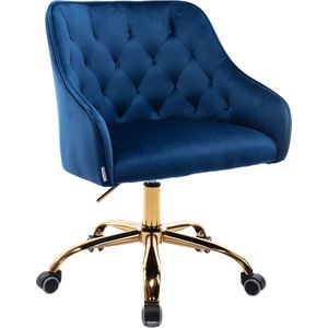 Merax Luxe Bureaustoel - Stoel op Wielen - Ergonomisch - Wieltjes - Draaibaar & Verstelbaar - Navy Blauw met Goud