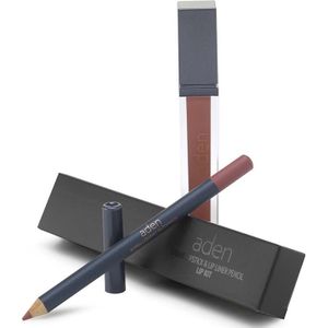 Aden Liquid Lipstick + Lipliner Pencil Set Nude Elegance 07