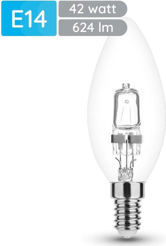 Modee E14 Halogeen Lamp Dimbaar 42W ECO - 624lm - 2700K - Warm Wit - ECO Halogeen Kaarslamp