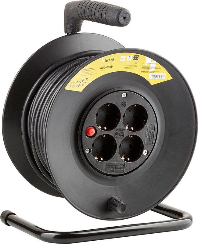 Technik - Kabelhaspel - 50 Meter - 4-Voudig - Geaard - Zwart