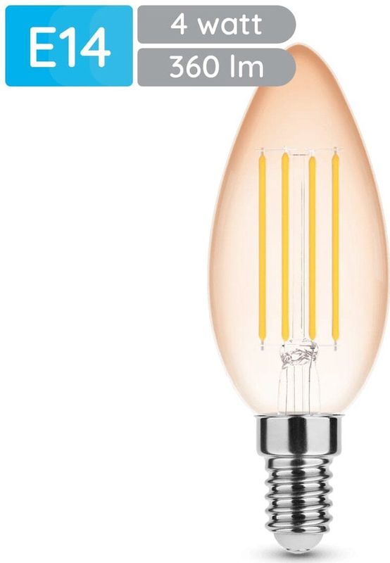 Modee - E14 LED Lamp - Warm Wit - LED Filament Amber Kaarslamp B35 - Vervangt 33W Halogeen