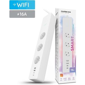 Modee Slimme Stekkerdoos 1,5m - 3 Voudig - 2x USB en 2x USB C - Energiemeter - WiFi Stopcontact - App Bediening - Tijdschakelaar