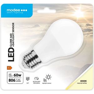 Modee E27 LED Lamp 8.8W Bewegingssensor - 806lm - 4000K - Neutraal Wit - Globe A60 - Vervangt 60W Halogeen Gloeilamp