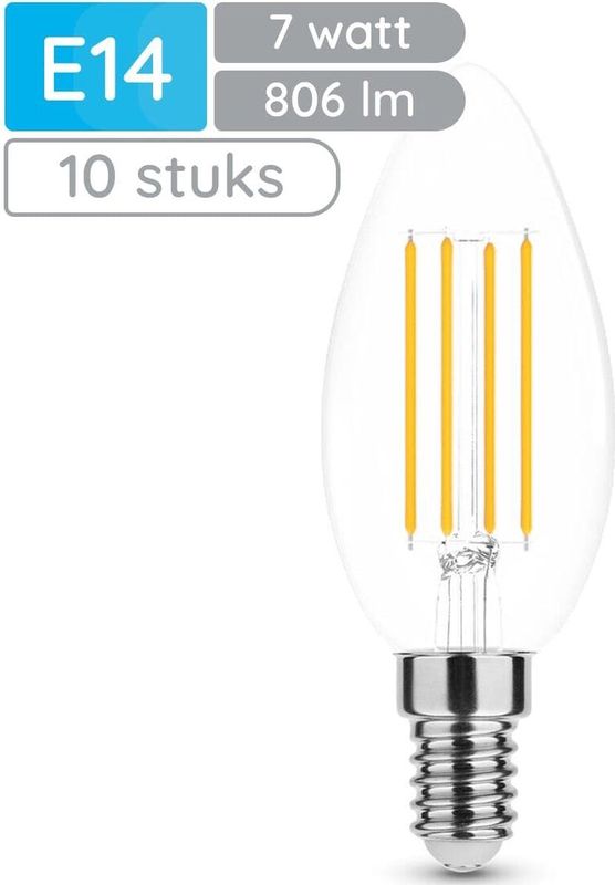 Modee E14 LED Lamp Dimbaar 7W - Warm Wit - LED Filament Kaarslamp B35 - 10 stuks