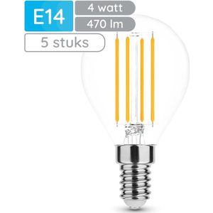 Modee - E14 LED Lamp - Neutraal Wit - LED Filament Globe Mini P45 - 4W - 470 lumen - 5 stuks