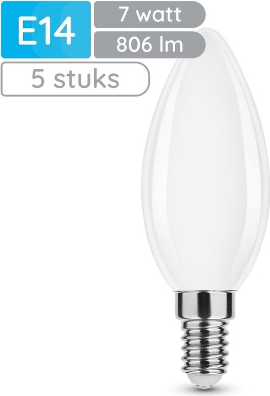 Modee - E14 LED Lamp - Neutraal Wit - 7W - 806lm - LED Filament Melkglas Kaarslamp B35 - Vervangt 50W Halogeen Gloeilamp - 5 stuks