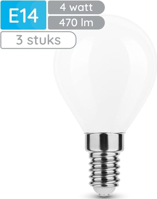 Modee E14 LED Lamp - Neutraal Wit - LED Filament Melkglas Globe Mini P45 - 4W - 470lm - Vervangt 40W Halogeen Gloeilamp - 3 stuks