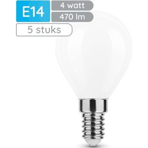 Modee E14 LED Lamp - Neutraal Wit - LED Filament Melkglas Globe Mini P45 - 4W - 470lm - Vervangt 40W Halogeen Gloeilamp - 5 stuks