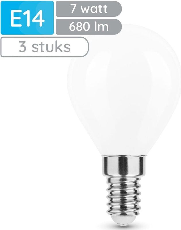 Modee - E14 LED Lamp - Neutraal Wit - 7W - 680 lumen - LED Filament Melkglas Globe Mini P45 - 3 stuks