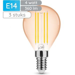 Modee E14 LED Lamp - Warm Wit - LED Filament Amber Globe Mini P45 - 4W - 360lm - Vervangt 33W Halogeen Gloeilamp - 3 stuks