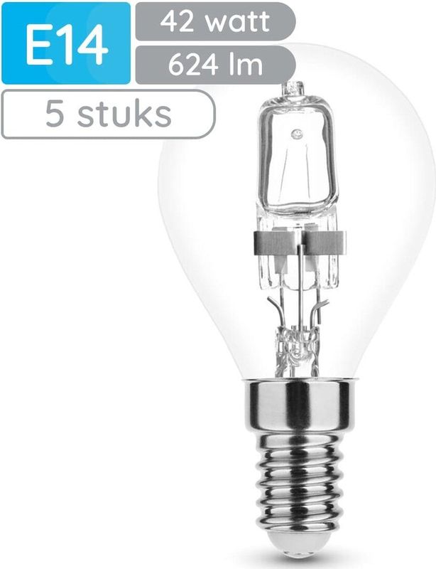 Modee E14 Halogeen Lamp Dimbaar 42W ECO - 624lm - 2700K - Warm Wit - ECO Halogeen Globe Mini P45 - 5 stuks