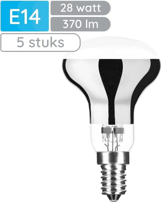 Modee E14 Halogeen Lamp Dimbaar 28W ECO - 370lm - 2700K - Warm Wit - ECO Halogeen Reflectorlamp R50 - 5 stuks