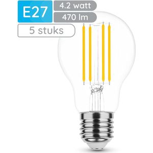 Modee - E27 LED Lamp - Warm Wit - LED Filament Globe A60 - 4.2W - Vervangt 40W Halogeen Gloeilamp - 5 stuks