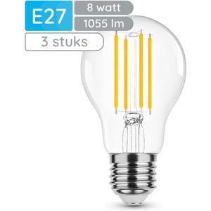 Modee E27 LED Lamp 8W - 1055lm - 2700K - Warm Wit - LED Filament Globe A60 - Vervangt 75W Halogeen Gloeilamp - 3 stuks
