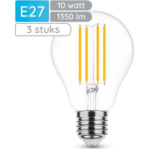Modee - E27 LED Lamp - Dimbaar - Warm Wit - 10W - 1350lm - LED Filament Globe A67 - 3 stuks