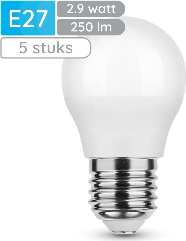 Modee - E27 LED Lamp - Warm Wit - Globe Mini P45 - 2.9W - 250lm - Vervangt 25W Halogeen Gloeilamp - 5 stuks