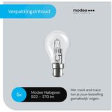 Modee B22 Halogeen Lamp Dimbaar 28W ECO - 370lm - 2700K - Warm Wit - ECO Halogeen Globe A55 - 5 stuks