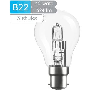 Modee B22 Halogeen Lamp Dimbaar 42W ECO - 624lm - 2700K - Warm Wit - ECO Halogeen Globe A55 - 3 stuks