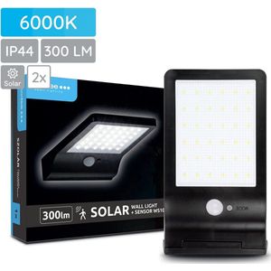 Modee Solar Buitenlamp LED met Bewegingssensor - Wandlamp op Zonne Energie - IP44 - Daglicht Wit - 2 stuks