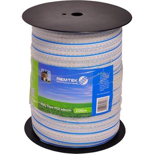 Schrikdraad lint 40mm Poly Tape Mix 10 wit 200m - lint afrastering -lintafrastering- omheining