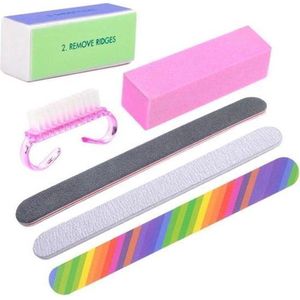 Nagelvijl Set - Nagelvijlen Set - Blokvijl - Pedicureset - Manicureset- Nagelborstel - Polijst Vijl - 6 Delige Set