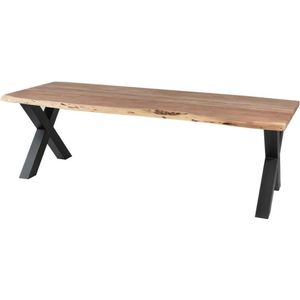 Industriële Eettafel  - Boomstamtafel  - Acacia hout - 100x300x79 cm -  X poot