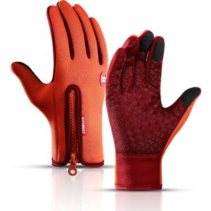 Fietshandschoenen - Oranje - Fleece Handschoenen met Ritssluiting - Racefiets - Mountainbike - Winter - Maat M