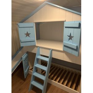 Superstar Bedhuisje | Boomhutbed | Steigerhout | kinderbed | Wit met Blauw