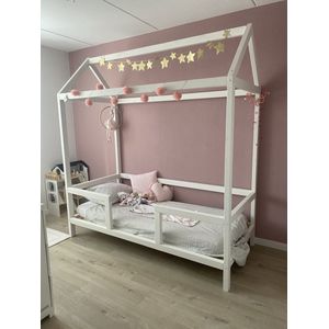 Bedhuisje Balken boomhutbed Steigerhout kinderbed Wit