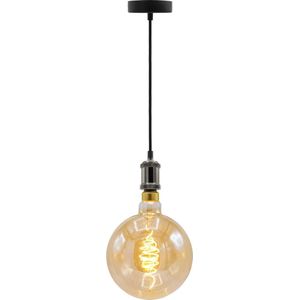 Moderne zwarte glanzende snoerpendel - inclusief XXXL LED lamp - unieke croissant spiraal