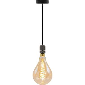 Industriële zwarte glanzende snoerpendel - inclusief XXL LED lamp - unieke croissant spiraal