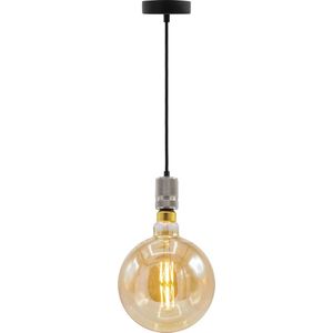 Industriële zilveren snoerpendel - inclusief XXXL LED lamp - complete hanglamp voor eetkamer of woonkamer