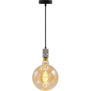 Industriële zilveren snoerpendel - inclusief XXXL LED lamp - unieke croissant spiraal
