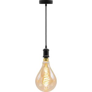 Moderne mat zwarte snoerpendel - inclusief XXL LED lamp - unieke croissant spiraal