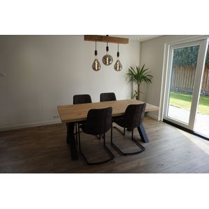 M2-Meubels - Eikenhouten eettafel | 100x220cm | X-poot Industrieel | rechte rand