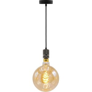 Industriële zwarte glanzende snoerpendel - inclusief XXXL LED lamp -  complete hanglamp voor eetkamer of woonkamer