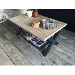 M2-meubels Salontafel - 90 x 60 x 40 cm - Industriële Steigerhouten Tafel - X-onderstel