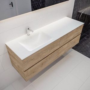 MONDIAZ VICA Badkamermeubelset - 150cm - 4 lades - wasbak Cloud links - 1 kraangat - solid surface washed oak PC75341313