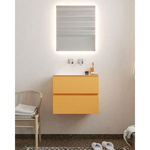 MONDIAZ VICA Badkamermeubelset - 60cm - 2 lades - wasbak Cloud midden - 0 kraangaten - solid surface ocher NV76341645