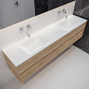 MONDIAZ VICA Badkamermeubelset - 200cm - 4 lades - wasbak Cloud dubbel - 0 kraangaten - solid surface washed oak PC75341680