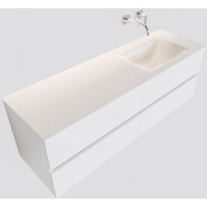 MONDIAZ VICA Badkamermeubelset - 150cm - 4 lades - wasbak Cloud rechts - 0 kraangaten - solid surface talc PC75341141