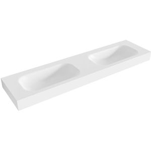 Mondiaz BIG SMALL Vrijhangende wastafel - 180cm - 2 wasbakken - rand 12cm - Solid surface Talc XM49637Talc