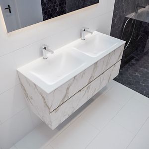 MONDIAZ VICA Badkamermeubelset - 120cm - 2 lades - wasbak Cloud dubbel - 2 kraangaten - solid surface carrara marmer PC75341597