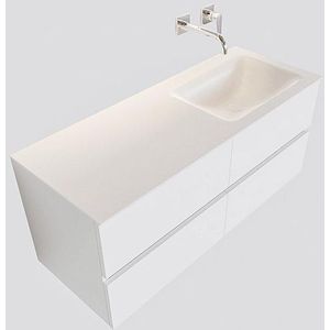 MONDIAZ VICA Badkamermeubelset - 120cm - 4 lades - wasbak Cloud rechts - 0 kraangaten - solid surface talc PC75341117