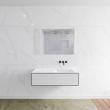 Mondiaz Lagom 110 badmeubel solid surface urban 1 lade Wastafel Cloud rechts zonder kraangat