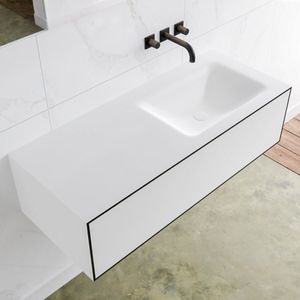 Mondiaz Lagom 110 badmeubel solid surface urban 1 lade Wastafel Cloud rechts zonder kraangat