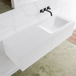 Badkamermeubelset mondiaz lagom 120 cm rechtse waskom solid surface zonder kraangaten mat wit