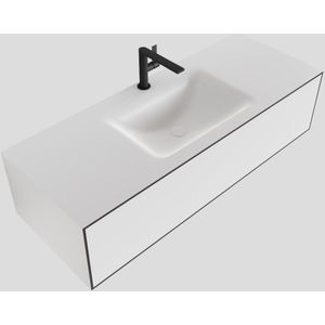 Mondiaz Lagom 120 badmeubel solid surface talc 1 lade Wastafel Cloud midden 1 kraangat