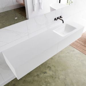 Badkamermeubelset Mondiaz LAGOM 180 cm Rechtse Waskom Solid Surface Zonder Kraangaten Mat Wit (2 laden)