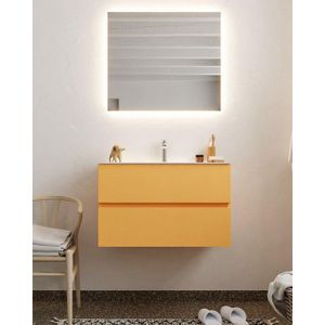 MONDIAZ VICA Badkamermeubelset - 80cm - 2 lades - wasbak Cloud midden - 1 kraangat - solid surface ocher NV76341648